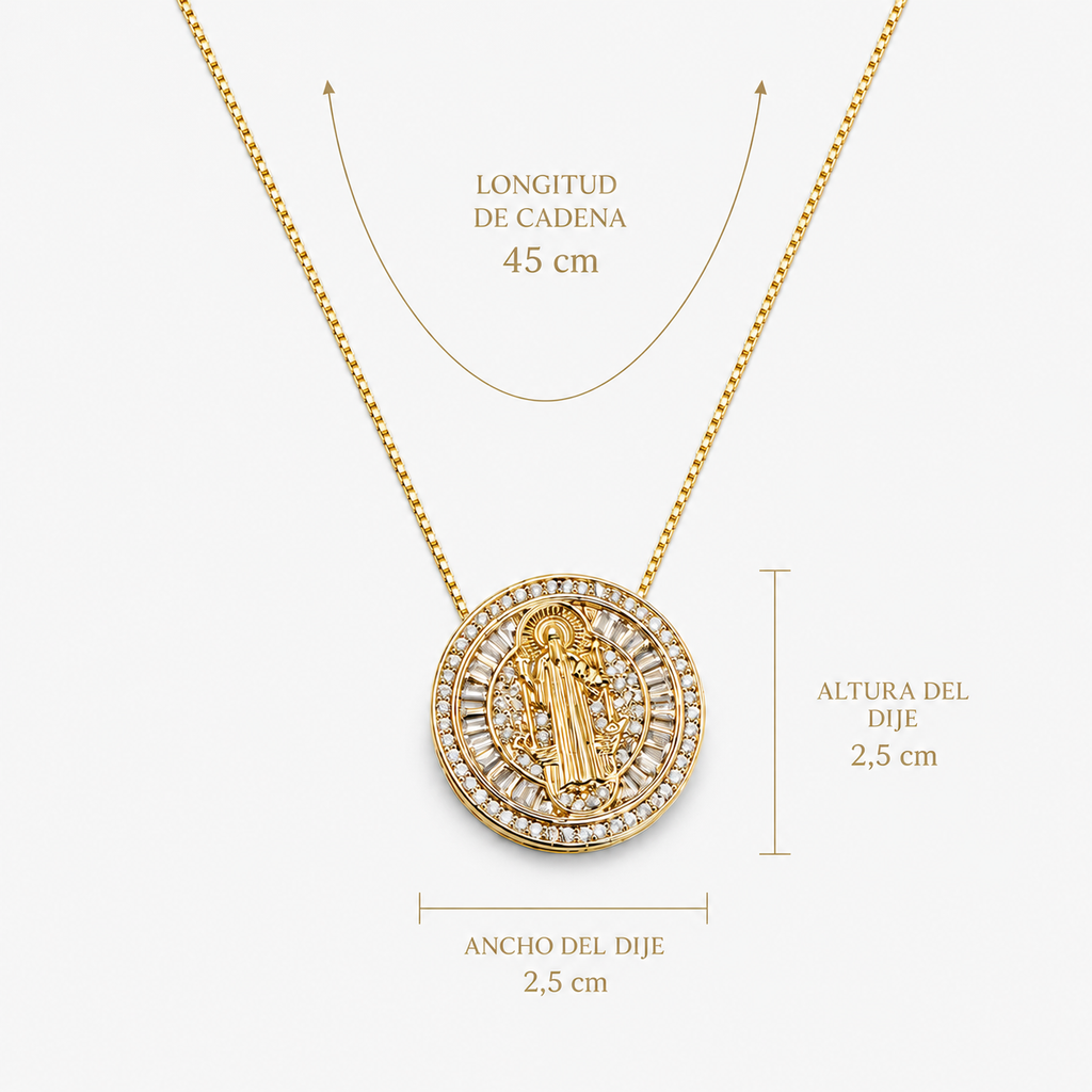 Collar San Benito Pasador Bañado en Oro 18K
