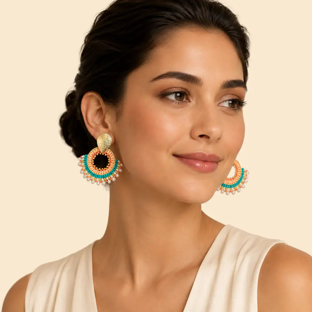 Aros Abanico Cristal — Coral Turquesa