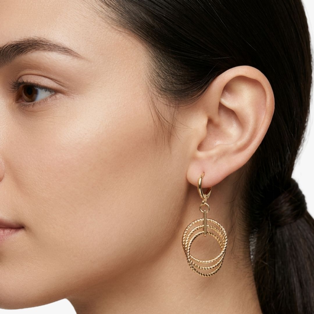 Aros Círculos Texturizados Bañados en Oro 24K