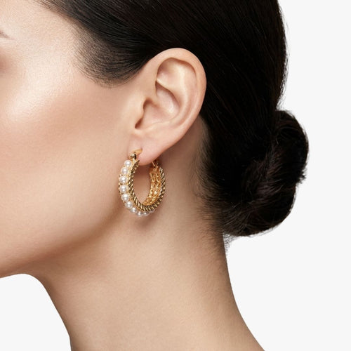 Argollas Mini Perlas  Bañadas en Oro 18k