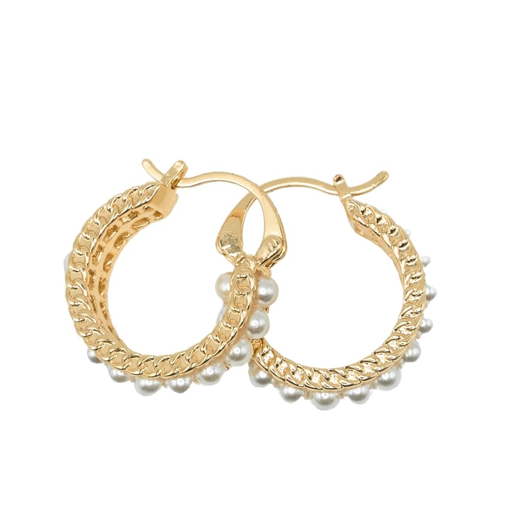 Argollas Mini Perlas  Bañadas en Oro 18k