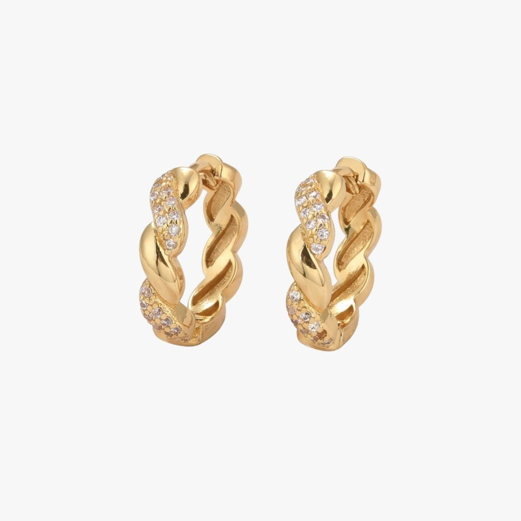 Argollas Trenza Zirconia Bañadas en Oro 18K