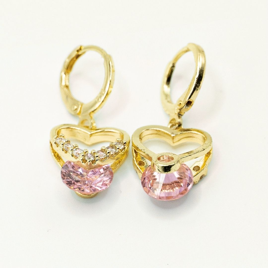 Aros Corazón Rosé Bañados en Oro 24K