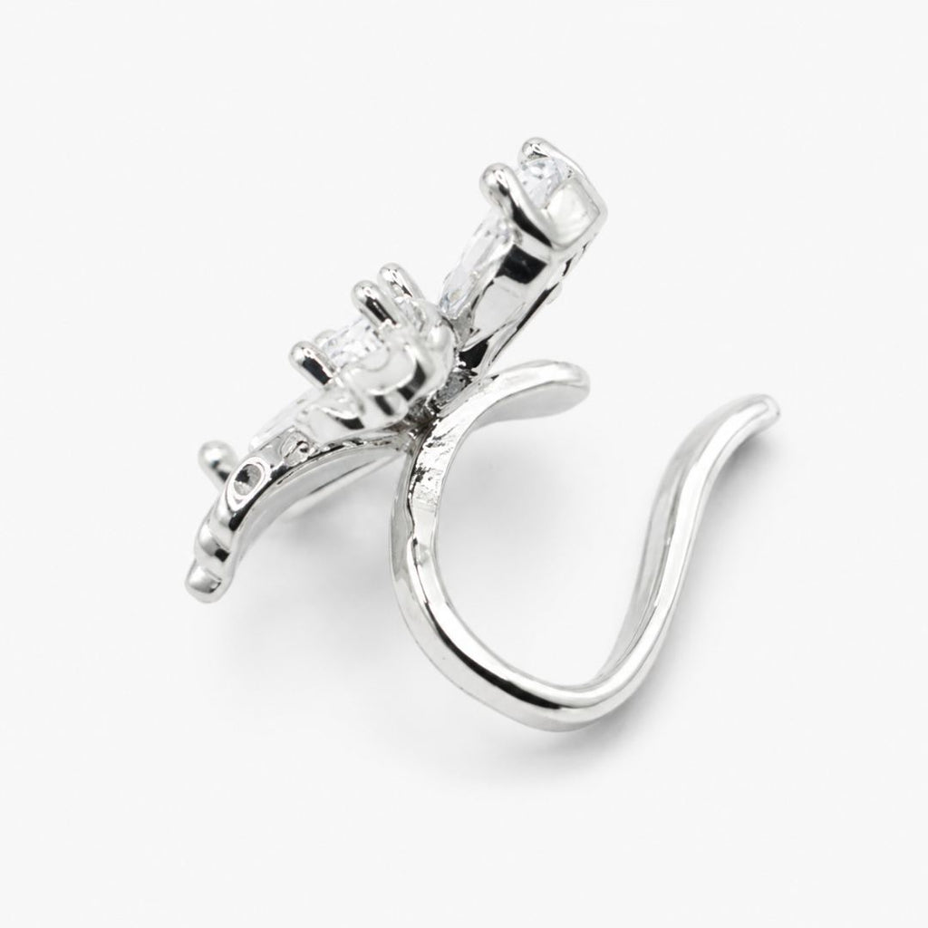 Ear Cuff Plateado Flor con Circones