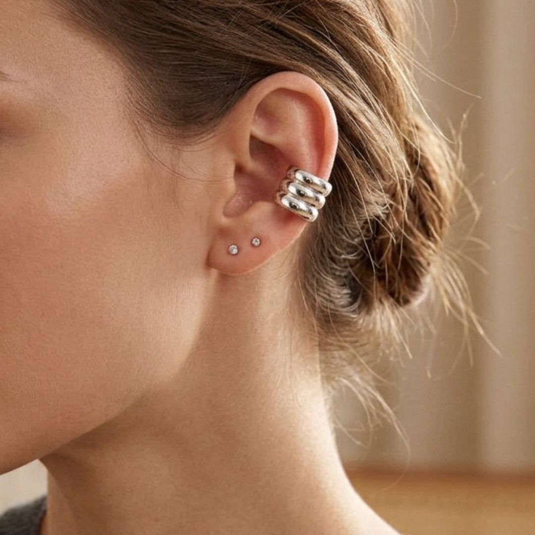 Ear Cuff Plateado Triple Línea