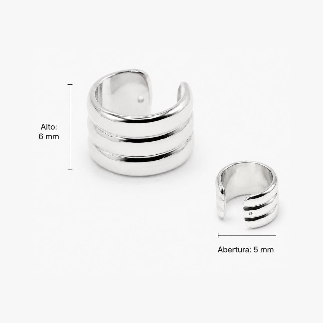 Ear Cuff Plateado Triple Línea