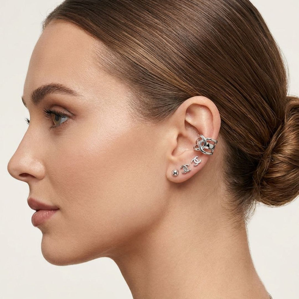 Ear Cuff Plateado Entrelazado