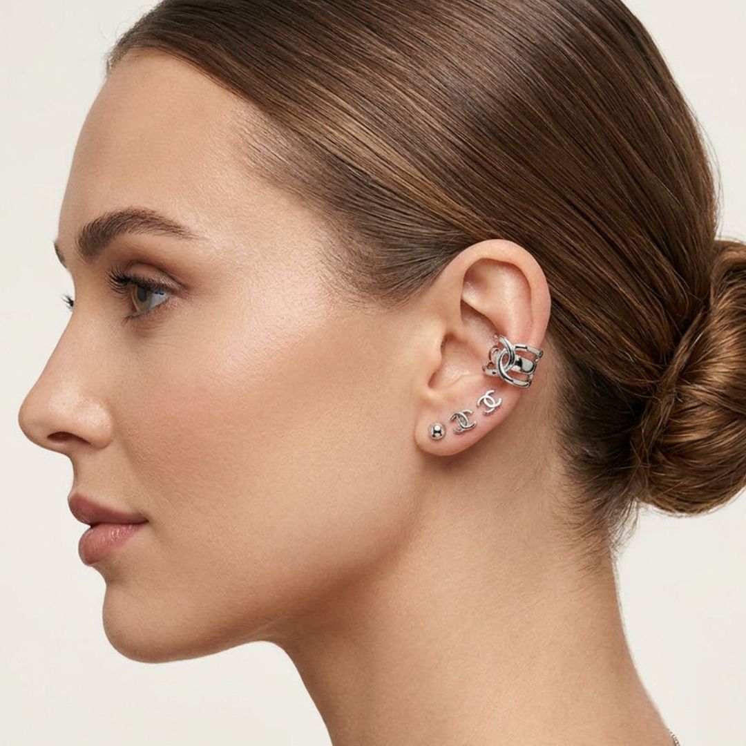 Ear Cuff Plateado Entrelazado