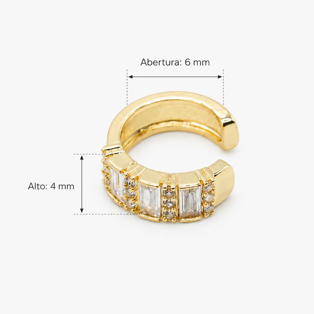 Ear Cuff Baguette Dorado con Circones