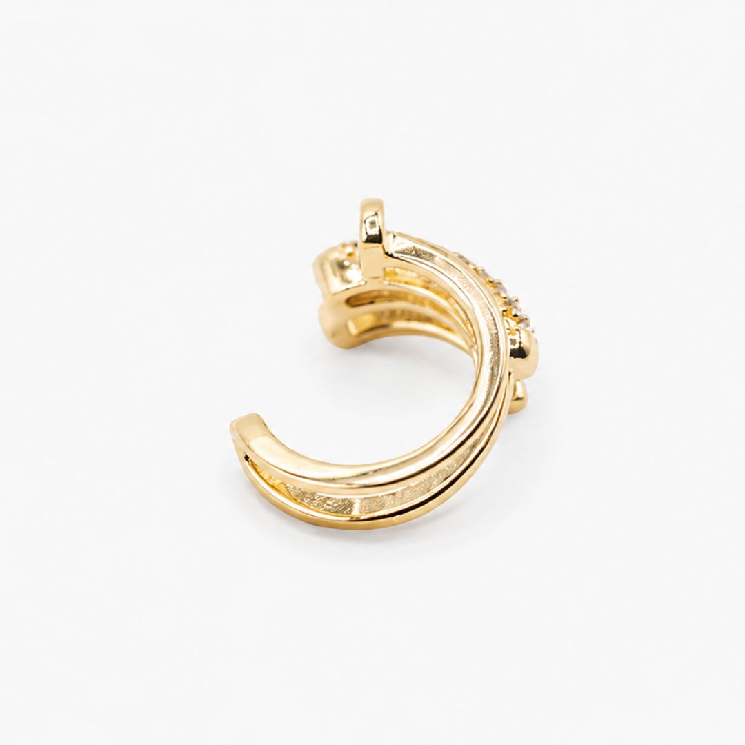 Ear Cuff Triple Clavo con Circones Baño de Oro 18K