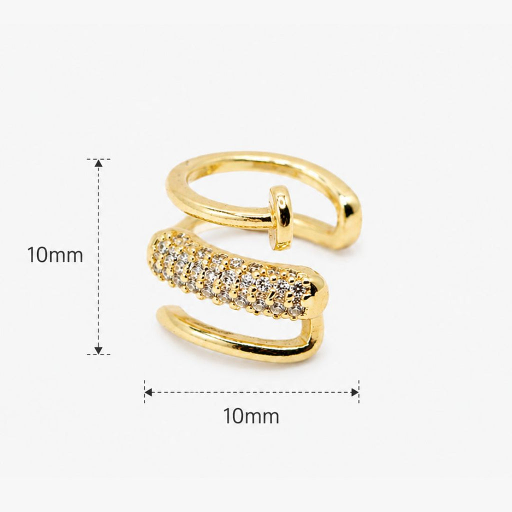 Ear Cuff Triple Clavo con Circones Baño de Oro 18K