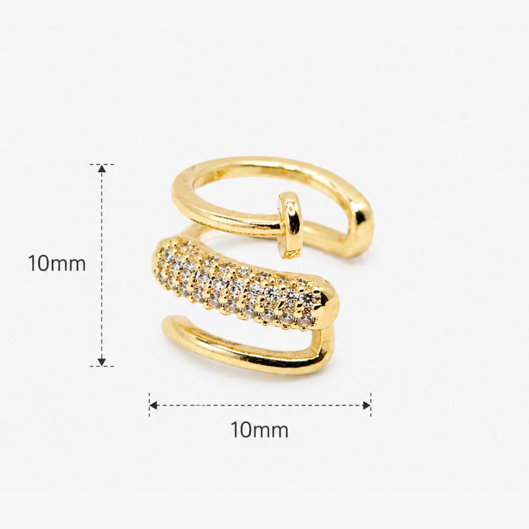 Ear Cuff Triple Clavo con Circones Baño de Oro 18K