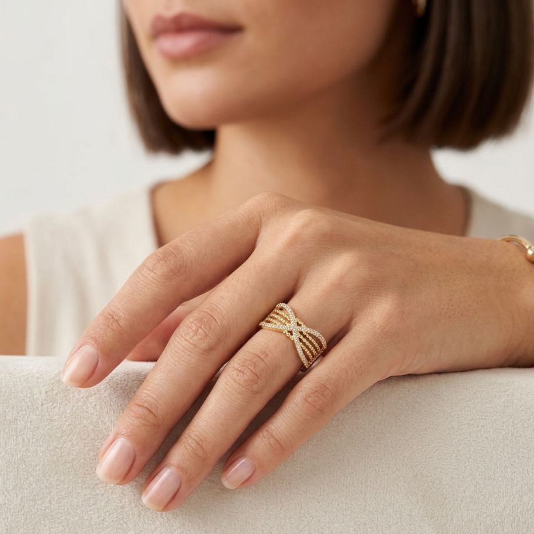 Anillo Ajustable Infinito Pavé Baño de Oro 24K