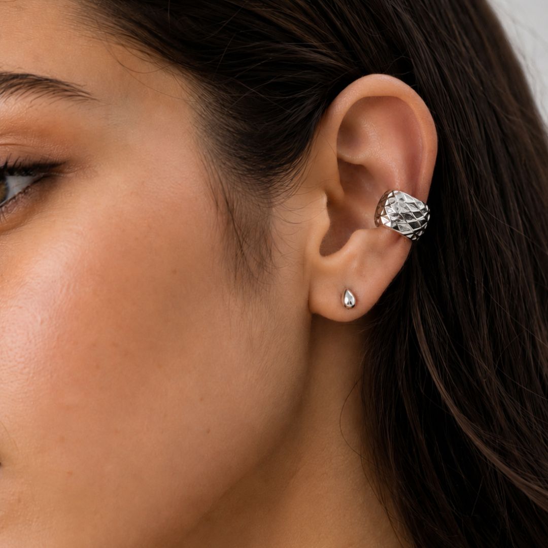 Ear Cuff Plateado Geométrico