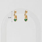 Argollas doradas bañadas en oro 18K con corazón verde