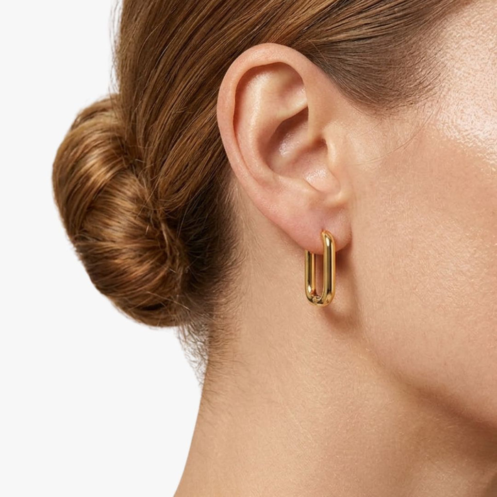 Argollas rectangulares doradas bañadas en oro 18K