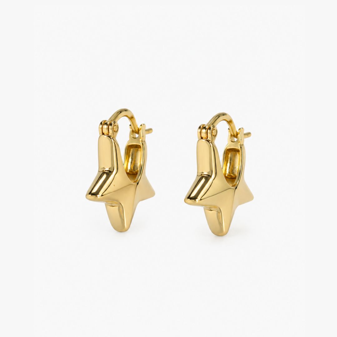 Argollas estrella dorada Baño de oro 18K