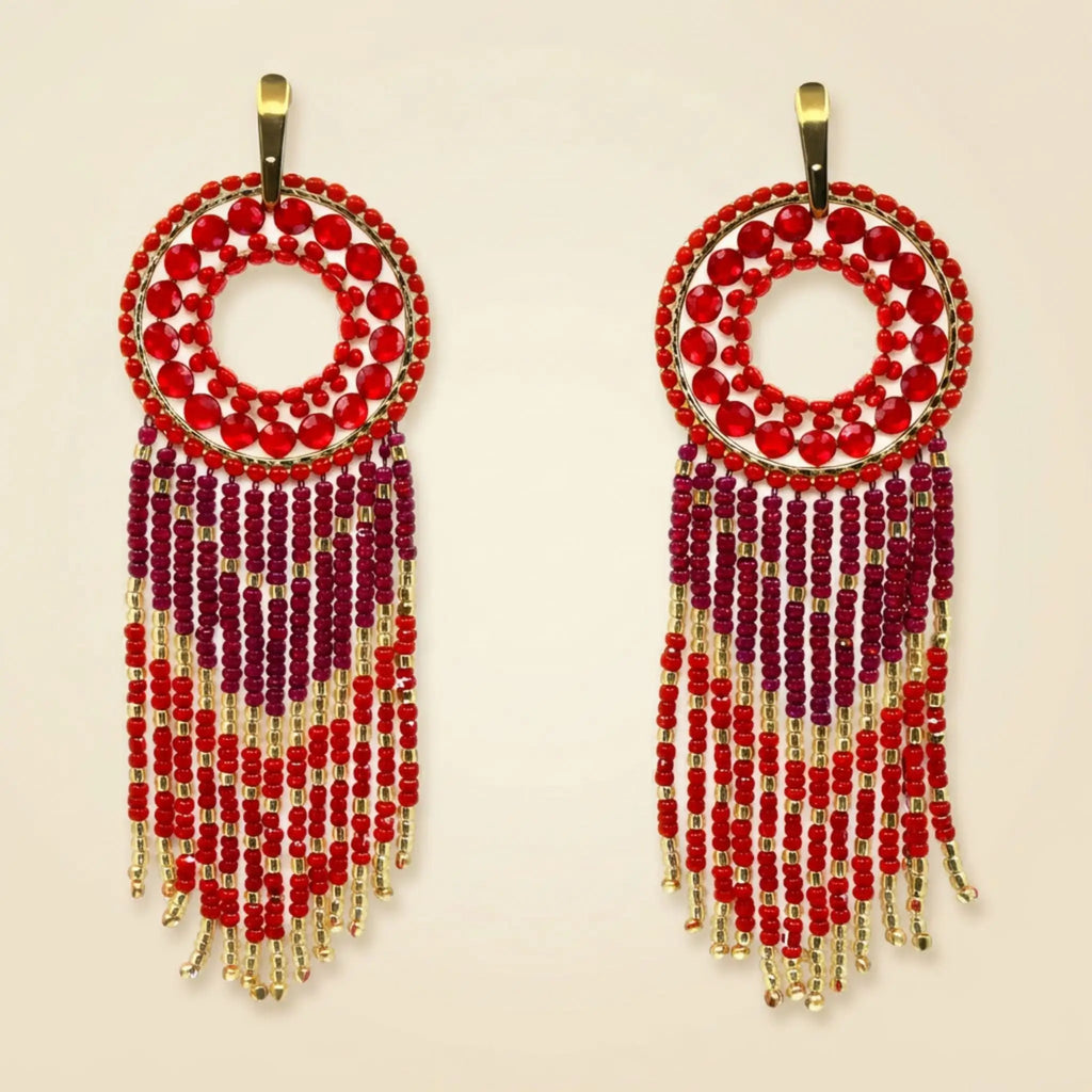 Aros Tejidos Flecos Rojos
