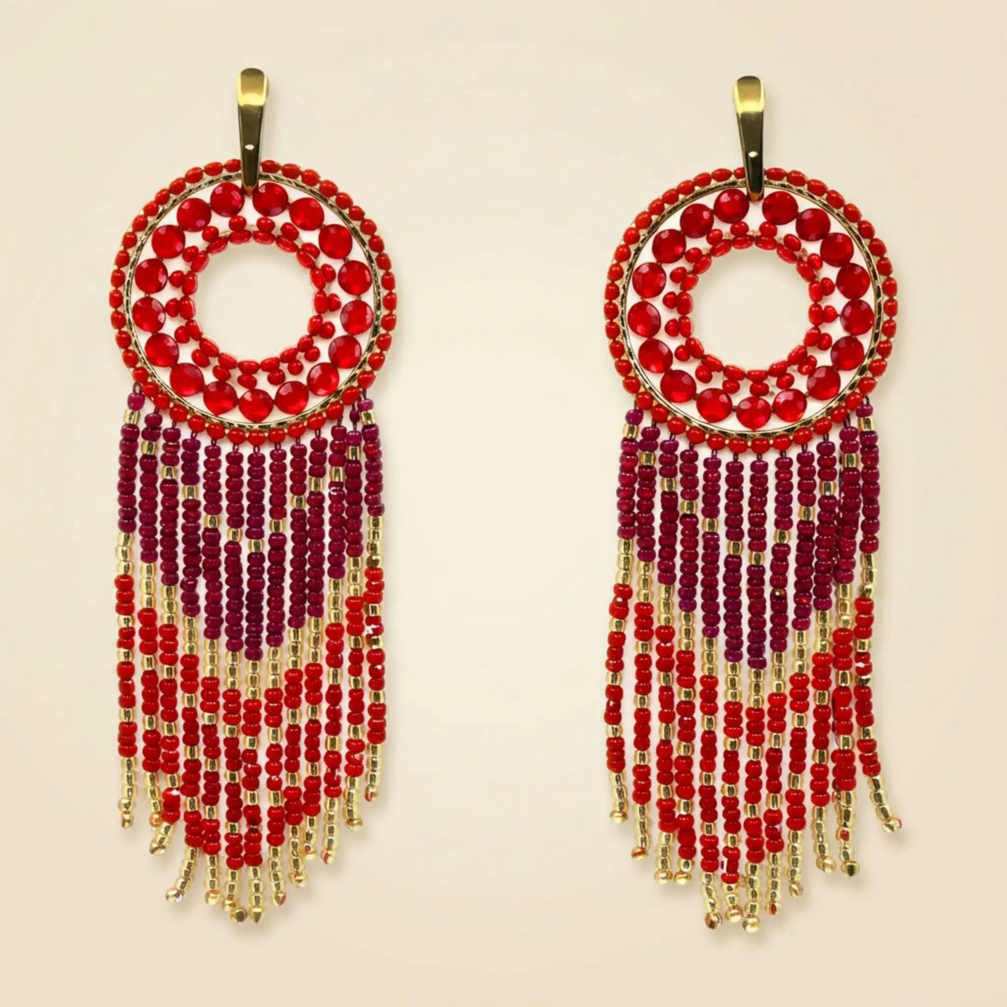 Aros Tejidos Flecos Rojos