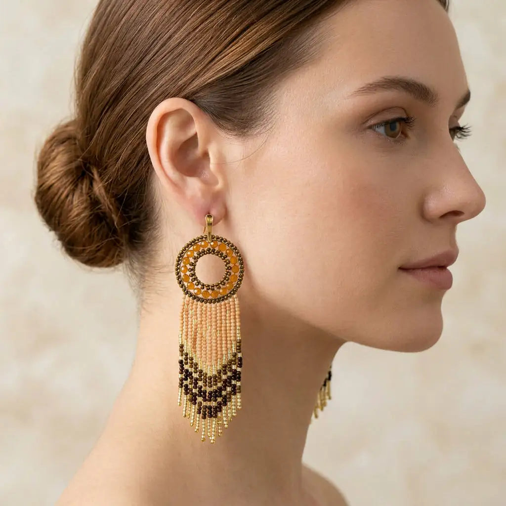 Aros Tejidos Flecos Marrón