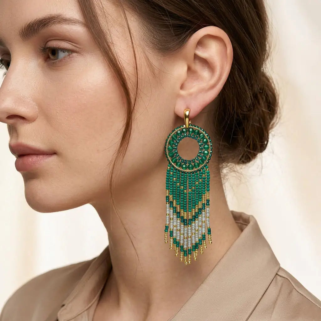 Aros Tejidos Flecos Verde