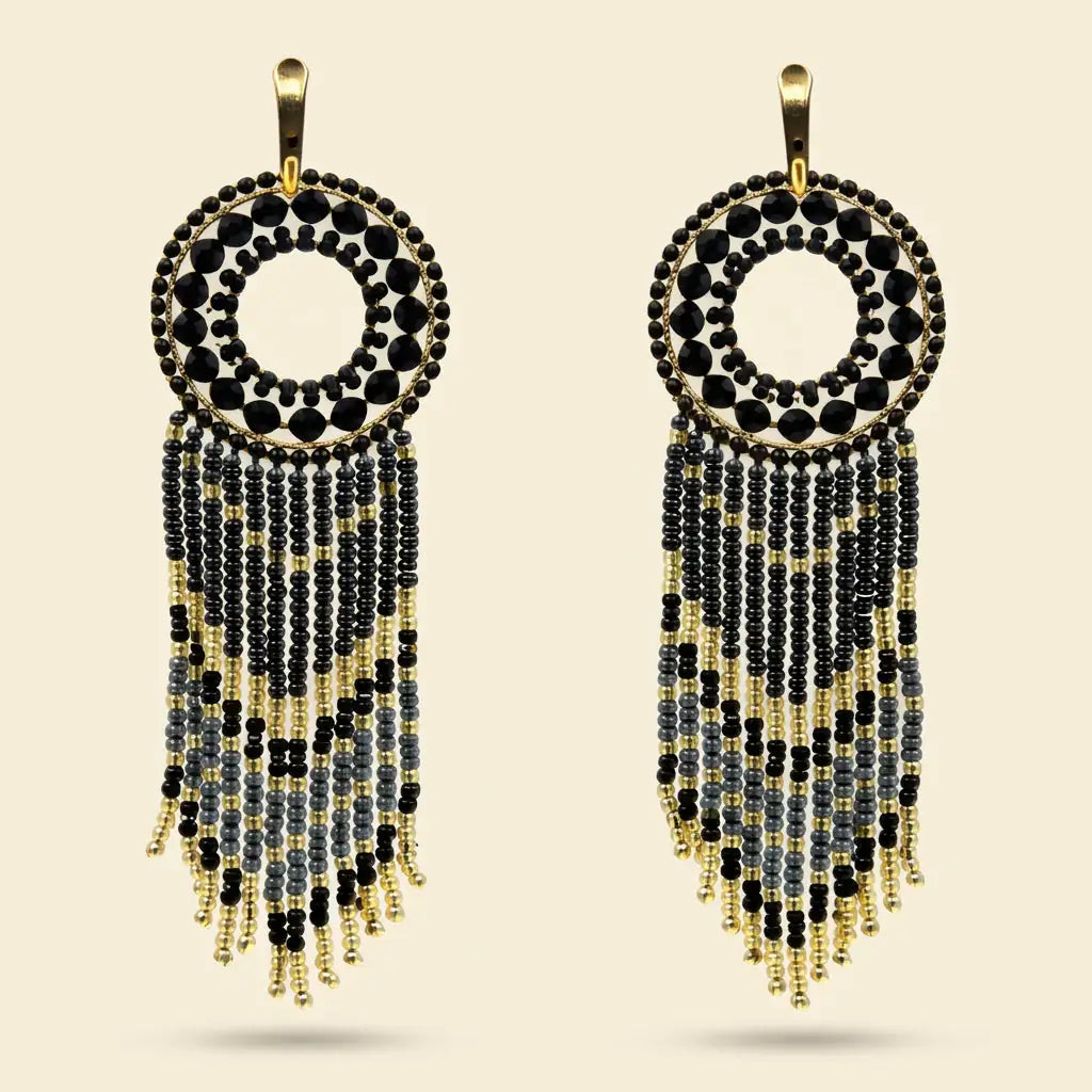 Aros Tejidos Flecos Negro