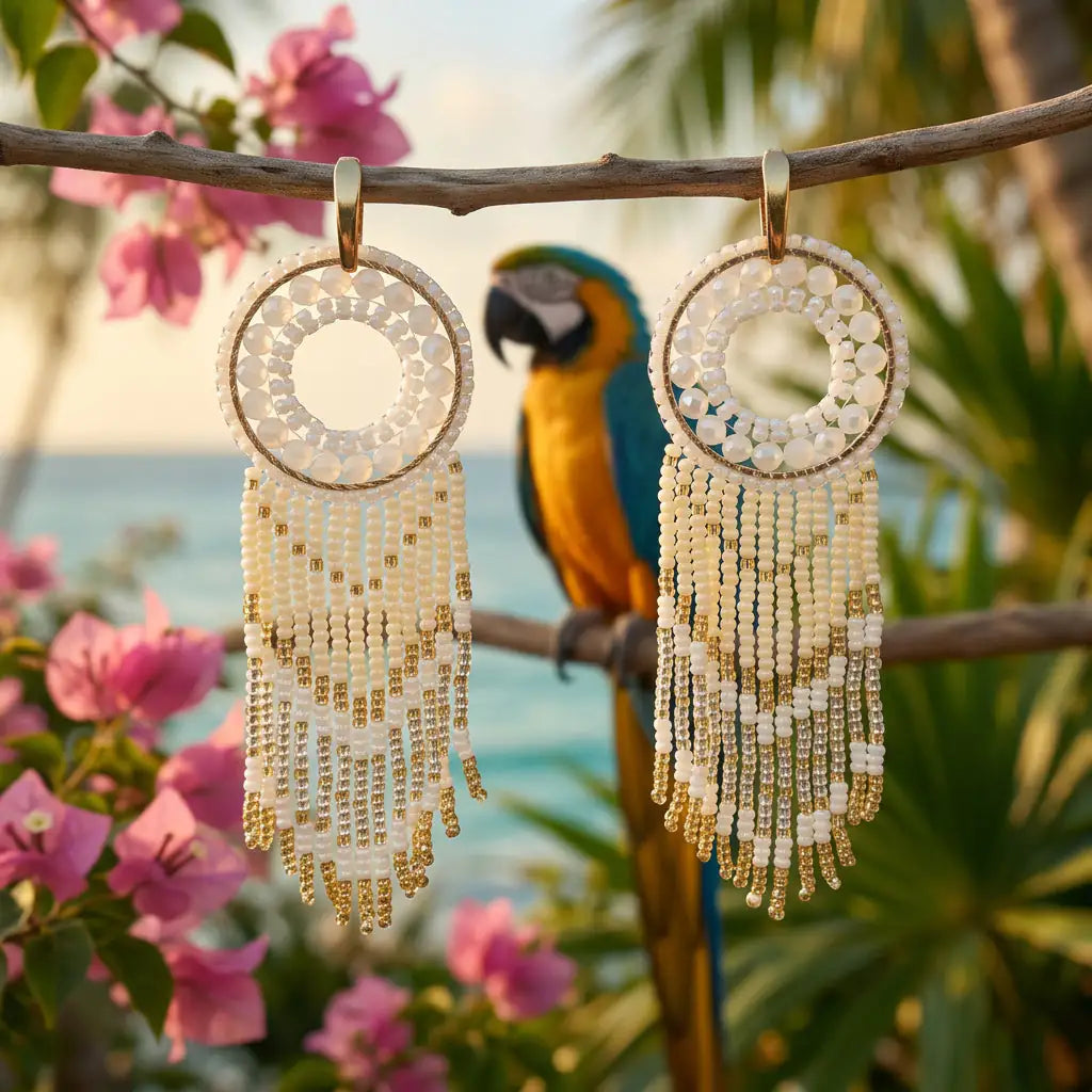 Aros Tejidos Flecos Blanco