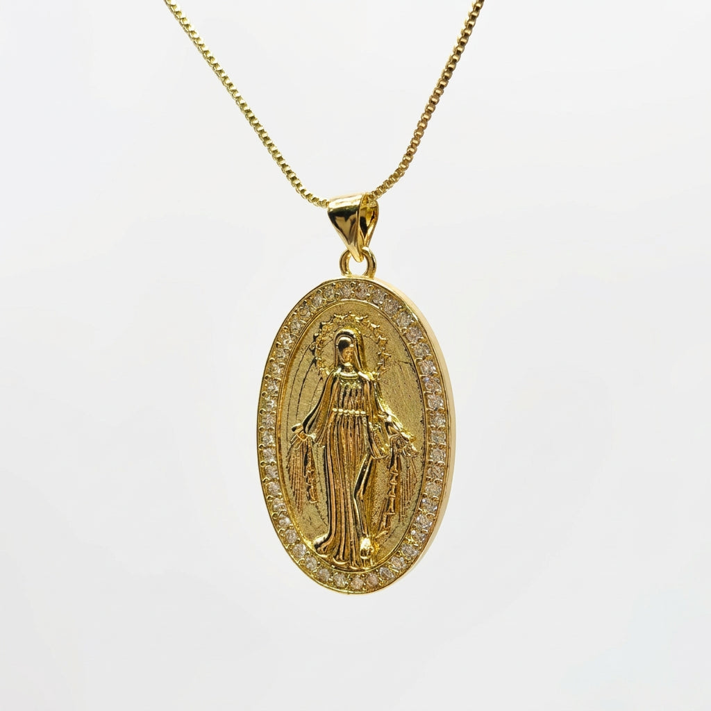 Collar Virgen Milagrosa Bañado en Oro 18K