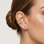 Ear Cuff Triple Clavo con Circones Baño de Oro 18K