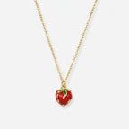 Collar Fresa Roja Bañado en Oro 18K