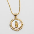 Collar Virgen Milagrosa Nácar Bañado en Oro 18K