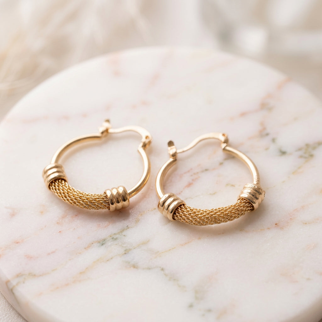 Argollas Malla Dorada Bañadas en Oro
