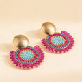 Aros Medallón Tejido — Fucsia Turquesa