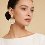 Aros Medallón Tejido — Blanco