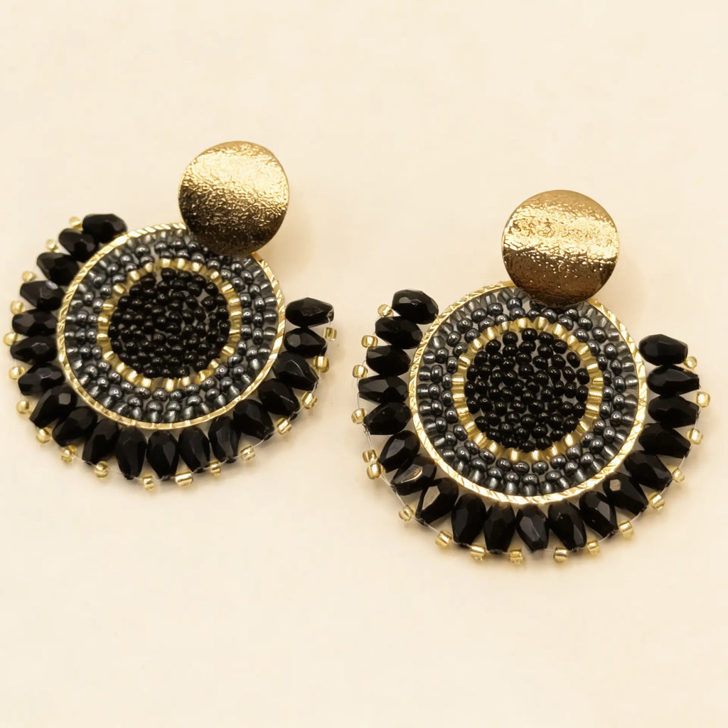 Aros Medallón Tejido — Negro