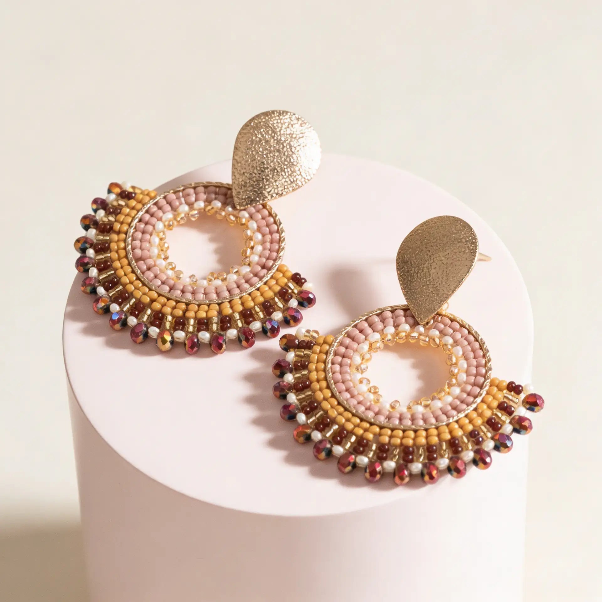 Aros Abanico Cristal — Tonos Rosa Champagne