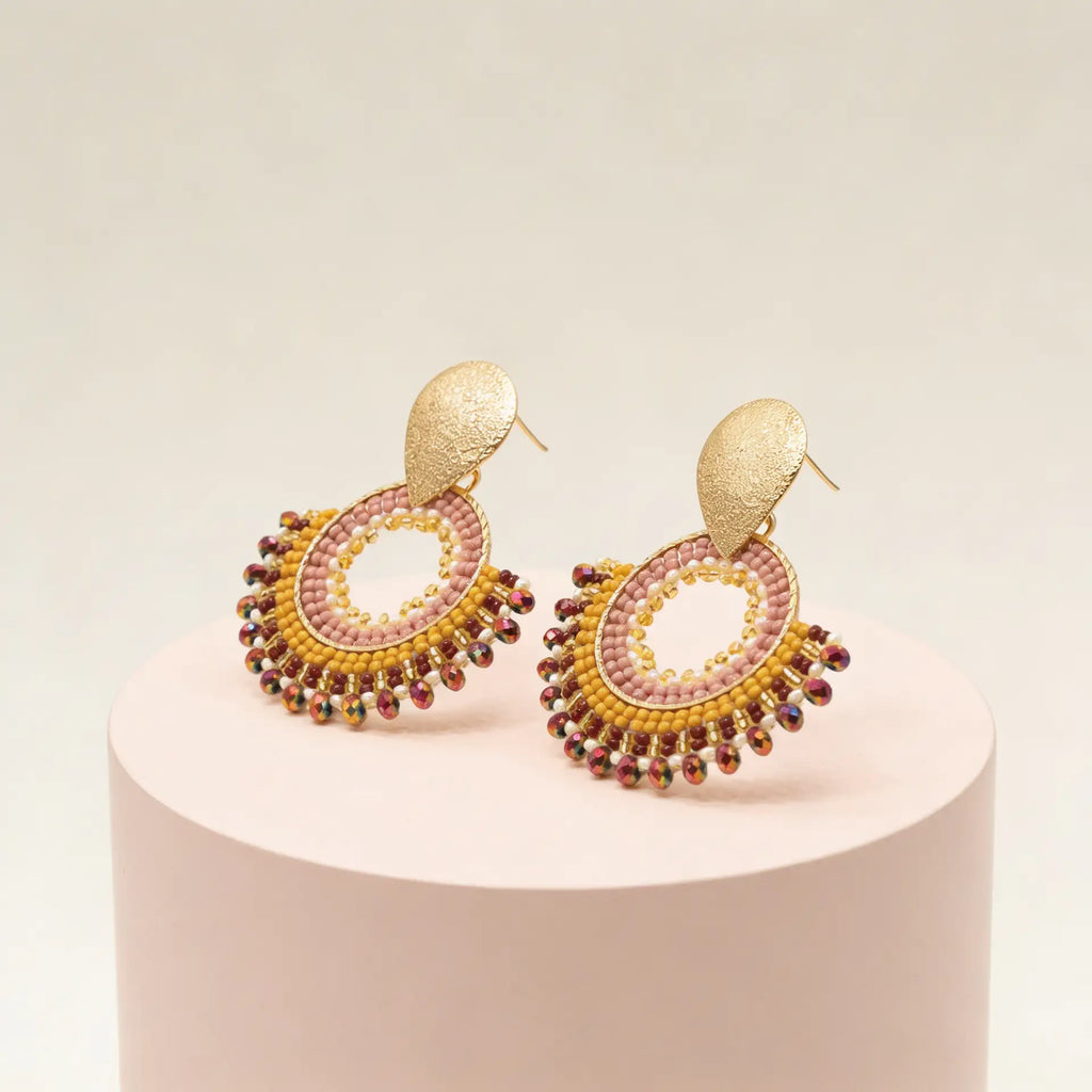 Aros Abanico Cristal — Tonos Rosa Champagne