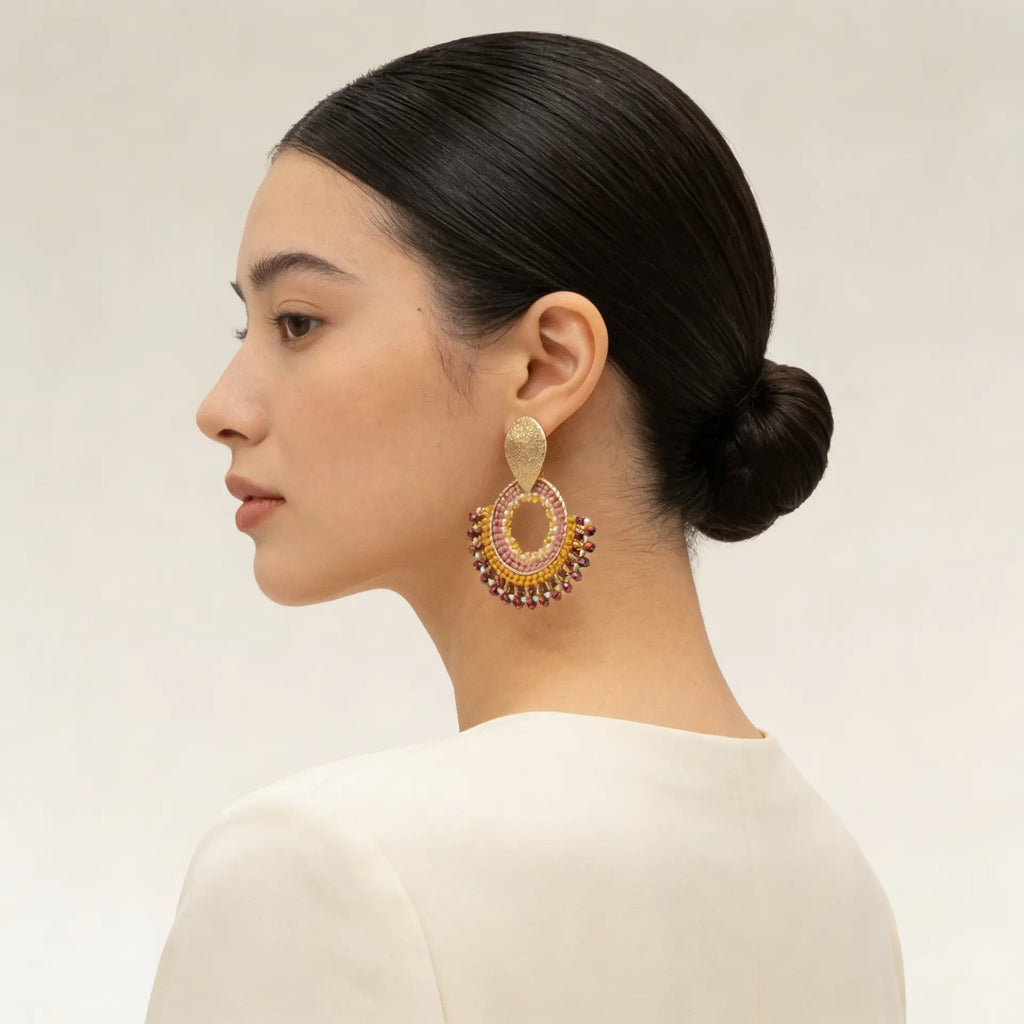 Aros Abanico Cristal — Tonos Rosa Champagne