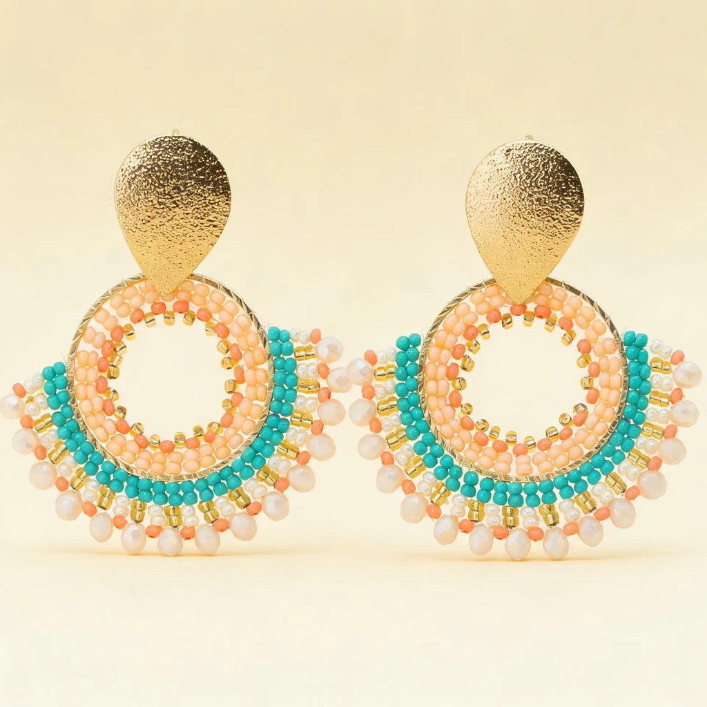 Aros Abanico Cristal — Coral Turquesa