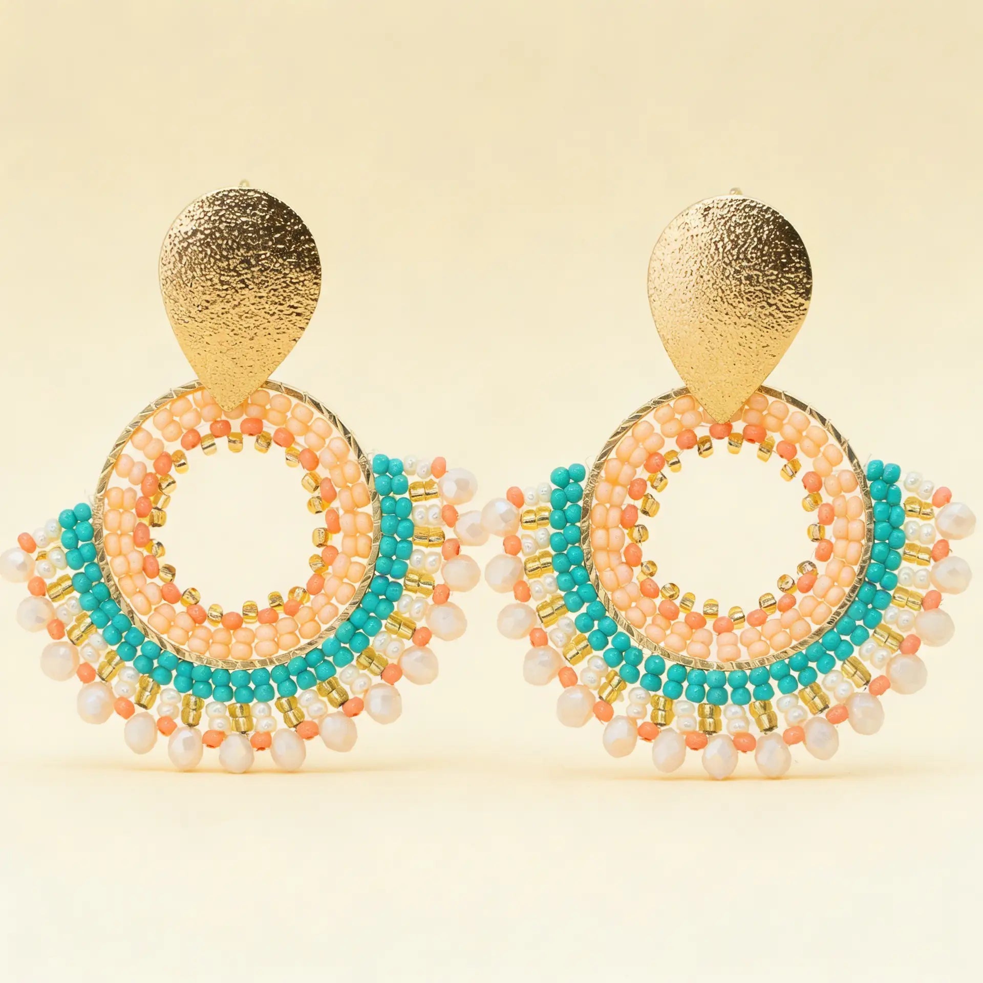 Aros Abanico Cristal — Coral Turquesa