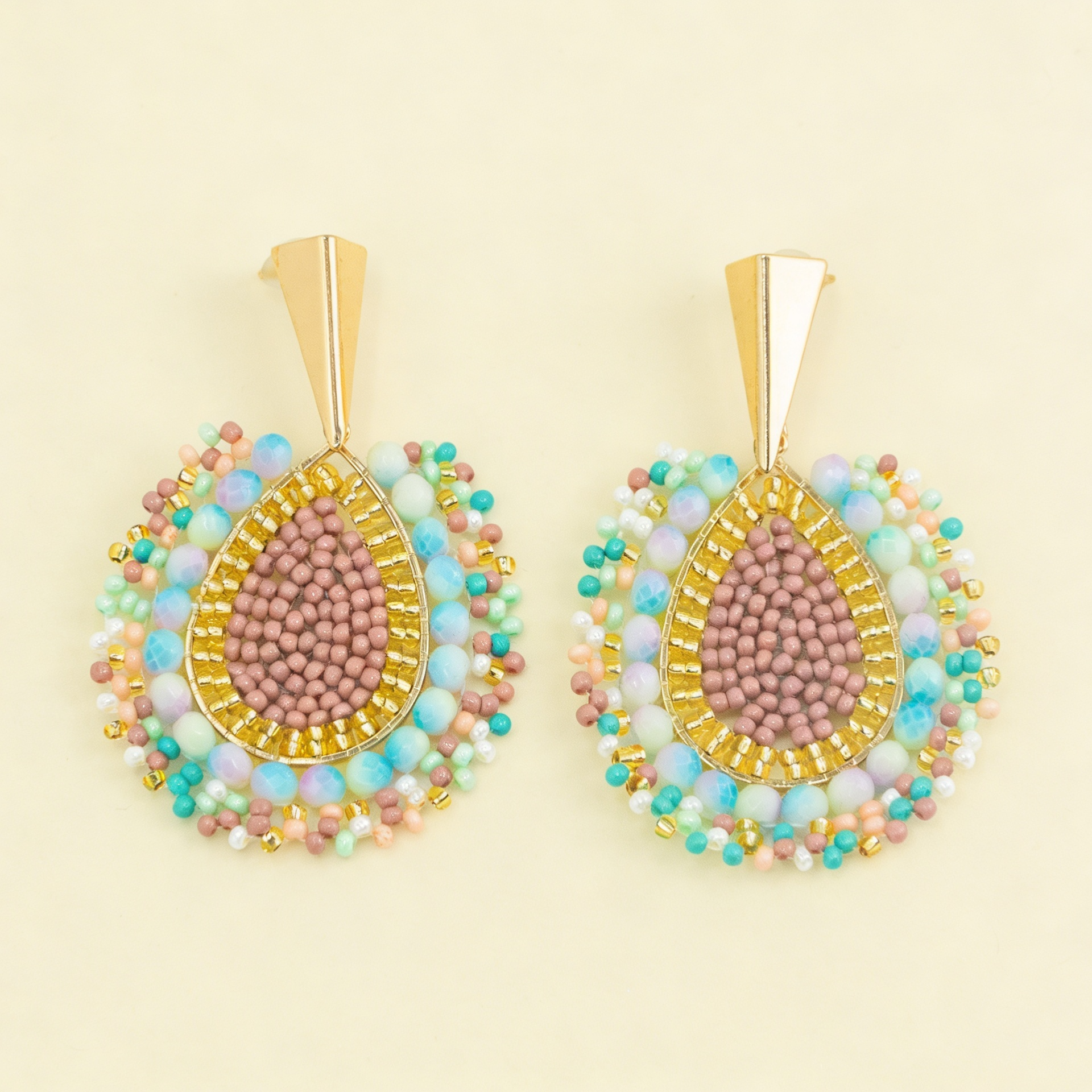 Aros Gota Artesanal  — Rosa Pastel Aqua
