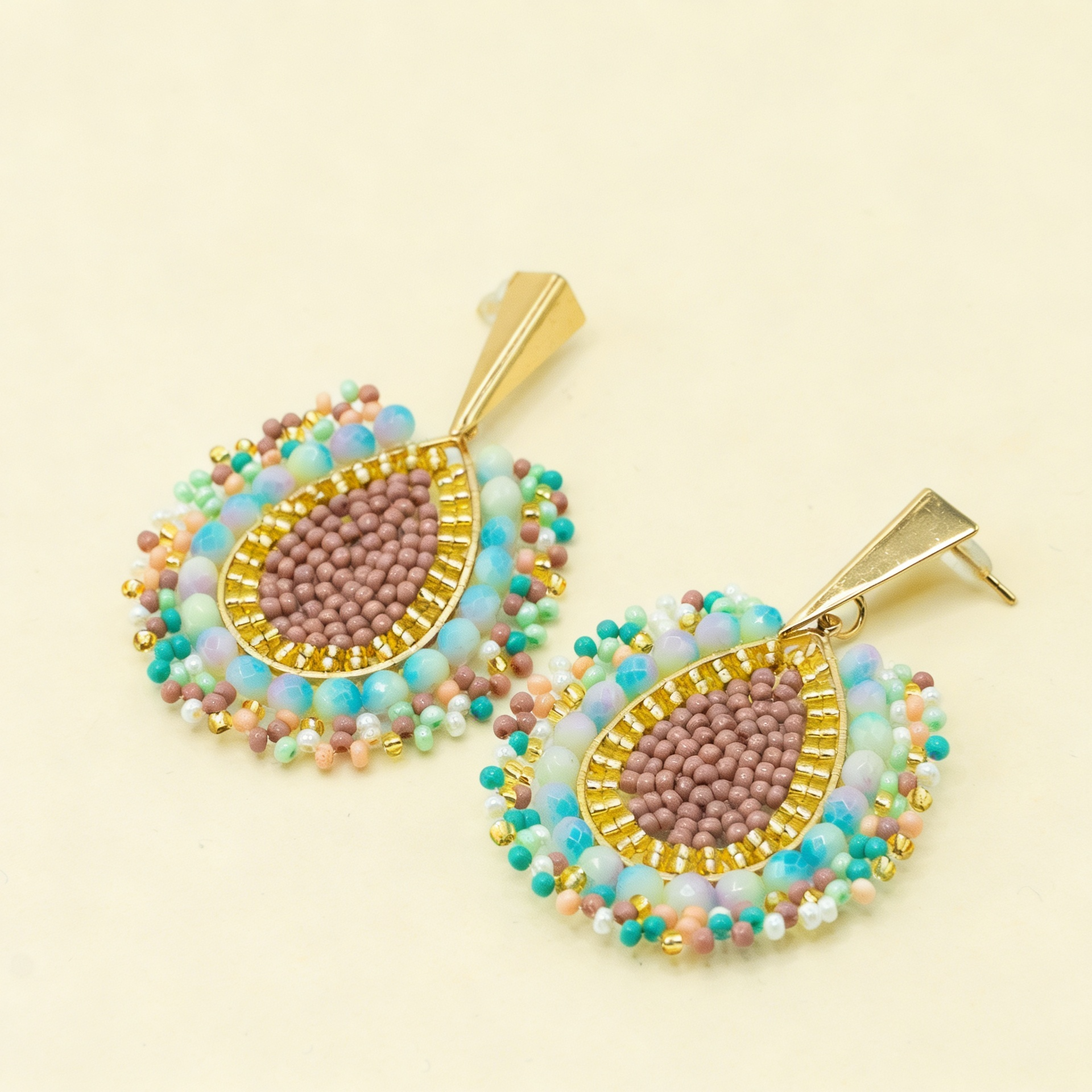 Aros Gota Artesanal  — Rosa Pastel Aqua