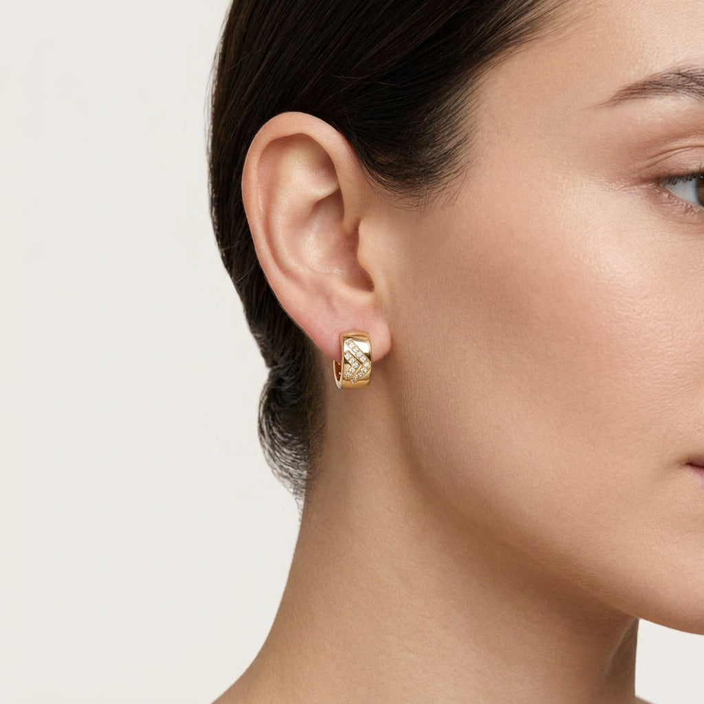 Argollas Siena doradas, Baño de oro 24K con circones
